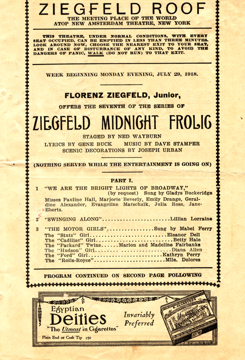 Ziegfeld Midnight Frolic 1918 Playbill - Front