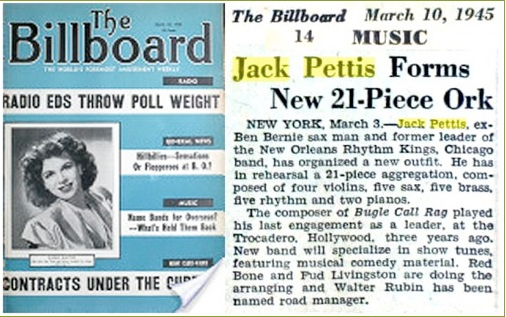 Jack forms 21-piece Orchestra - March 10, 1945